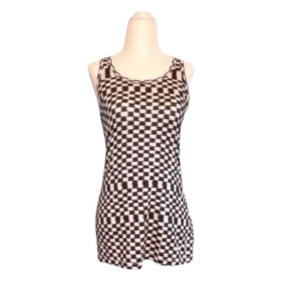 Nike Dri-Fit Slim‎ Fit Racer Back Tank Top Black White Checkered Print Athletic - Picture 2 of 8